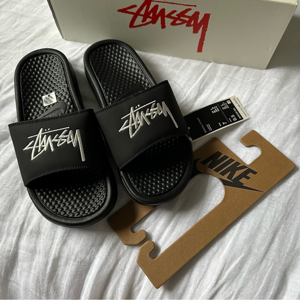 NWT Nike x Stussy Benassi Slides Black/Sail